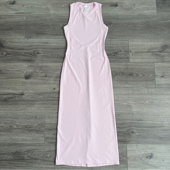 lululemon athletica Dresses & Skirts - LULULEMON All Aligned Ribbed Midi Dress Size 2 Pastel Pink Nulu Stretch Bodycon